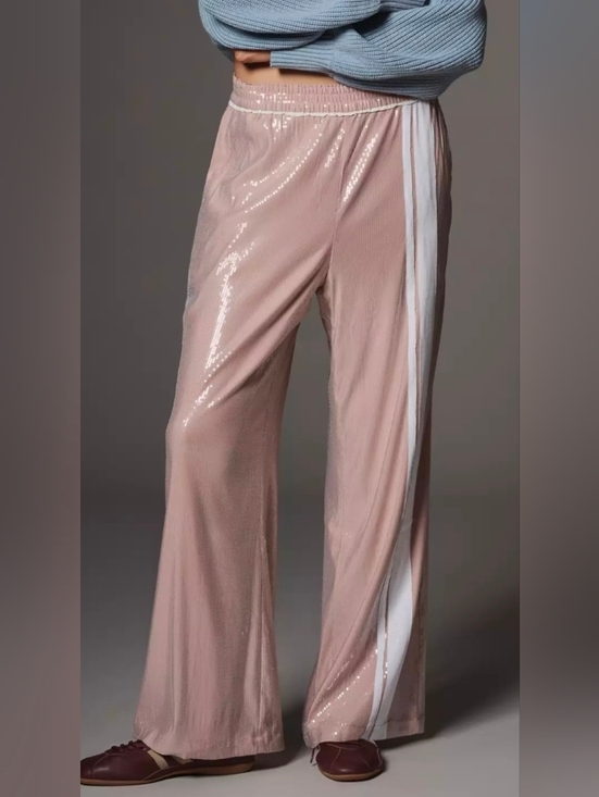 Anthropologie Pants - Anthropologie Maeve Sequin Pull On Track Pants Pink And White